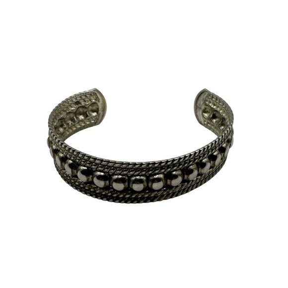 Silvertone Cuff Bracelet Rope and Ball Design - Picture 5 of 5